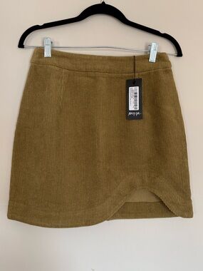 NEW Nasty Gal Olive-Toned Corduroy Curved Hem Mini Skirt Sz 6